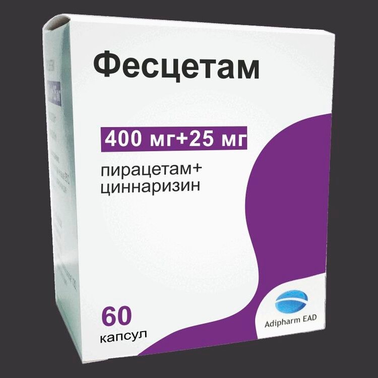 Фесцетам 400 мг+25 мг капсулы 60 шт