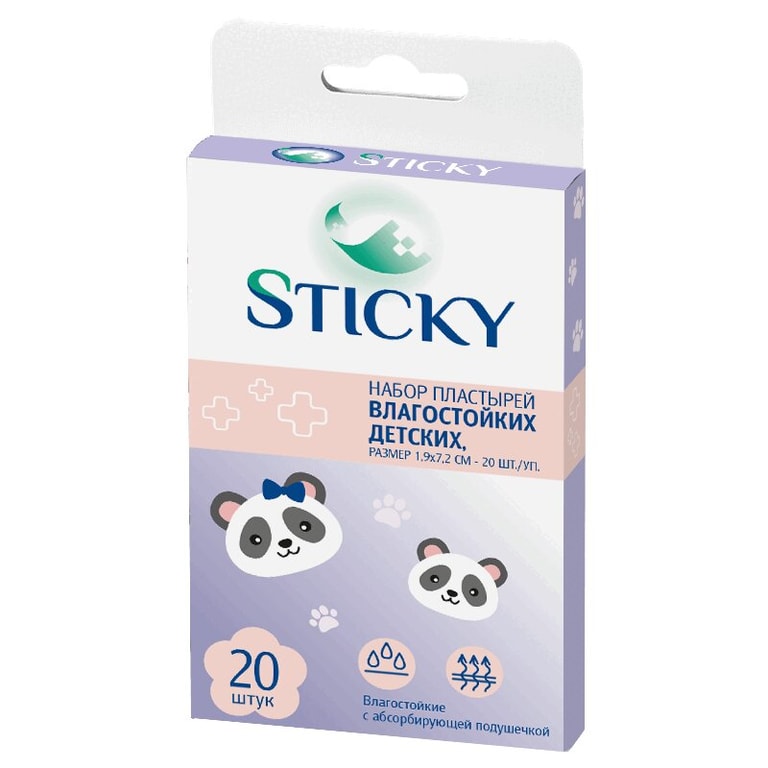 Sticky Пластырь влагостойкий детский 1,9 см х 7,2 см 20 шт