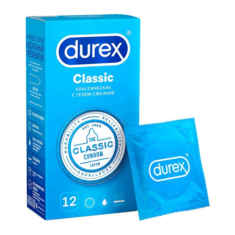 Durex Classic Презервативы классические с гелем-смазкой 12 шт
