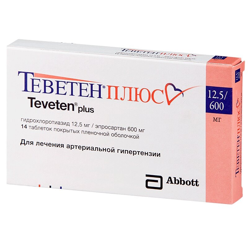 Теветен плюс таблетки 600 мг + 12,5 мг 14 шт