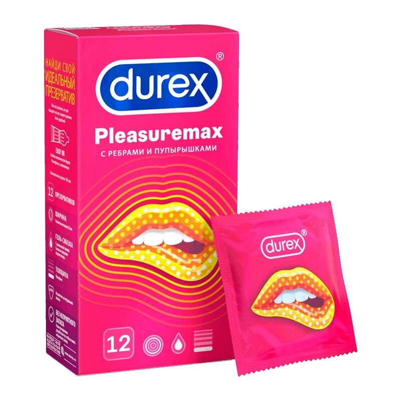 Durex Pleasuremax Презервативы с ребрами и пупырышками 12 шт