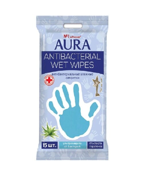 Aura Family Салфетки влажные антибактериальные 15 шт