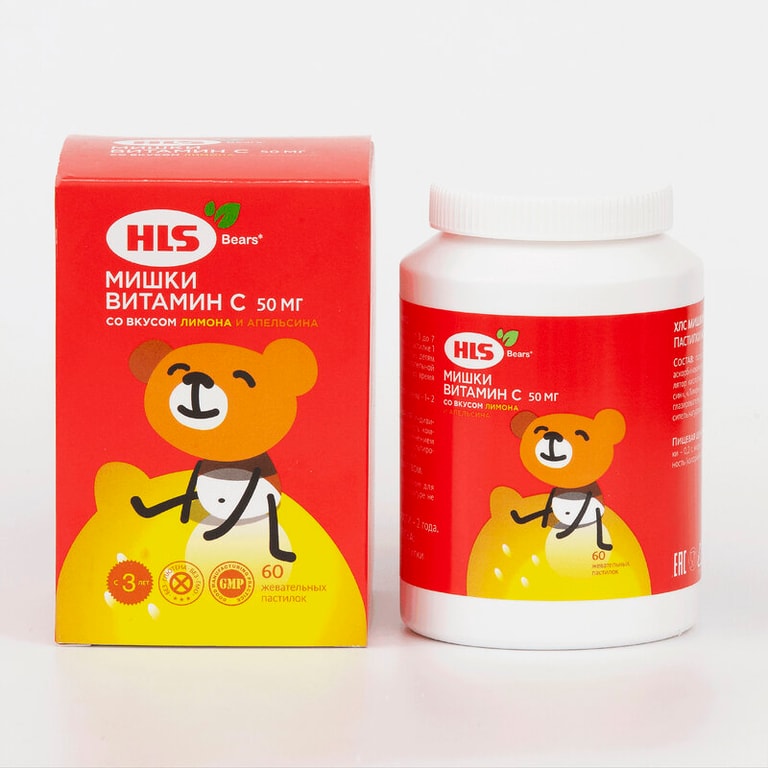 HLS Мишки Витамин С пастилки жевательные Лимон-Апельсин 60 шт