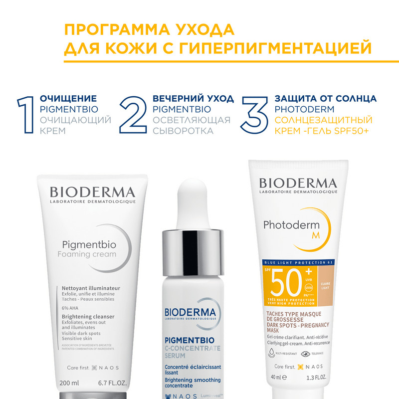 Bioderma Photoderm Крем-гель тональный солнцезащитный SPF 50+ для кожи с гиперпигментацией Светлый оттенок 40 мл