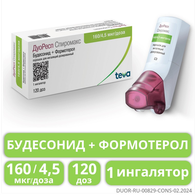 ДуоРесп Спиромакс 160 мкг/доза+4,5 мкг/доза порошок для ингаляций 120 доз