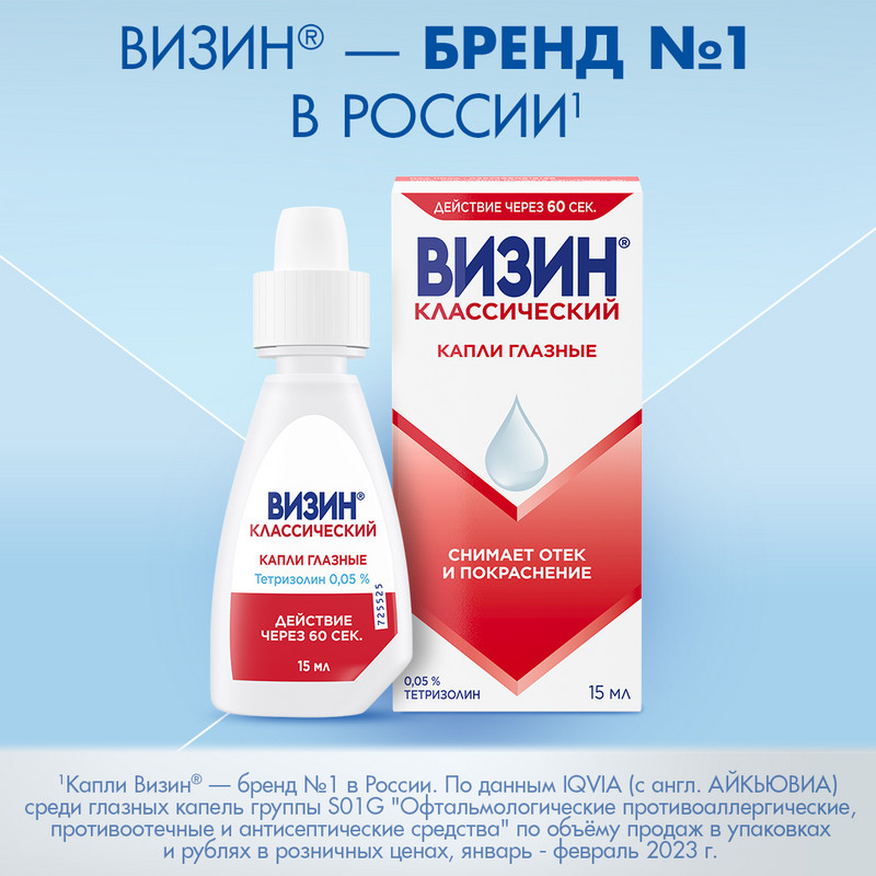 Визин Классический 0,05% капли глазные 15 мл