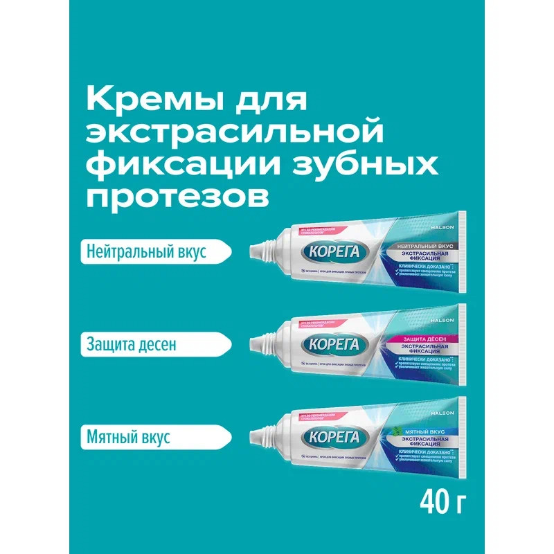 Корега Экстрасильная фиксация Крем для фиксации зубных протезов Мята 40 г