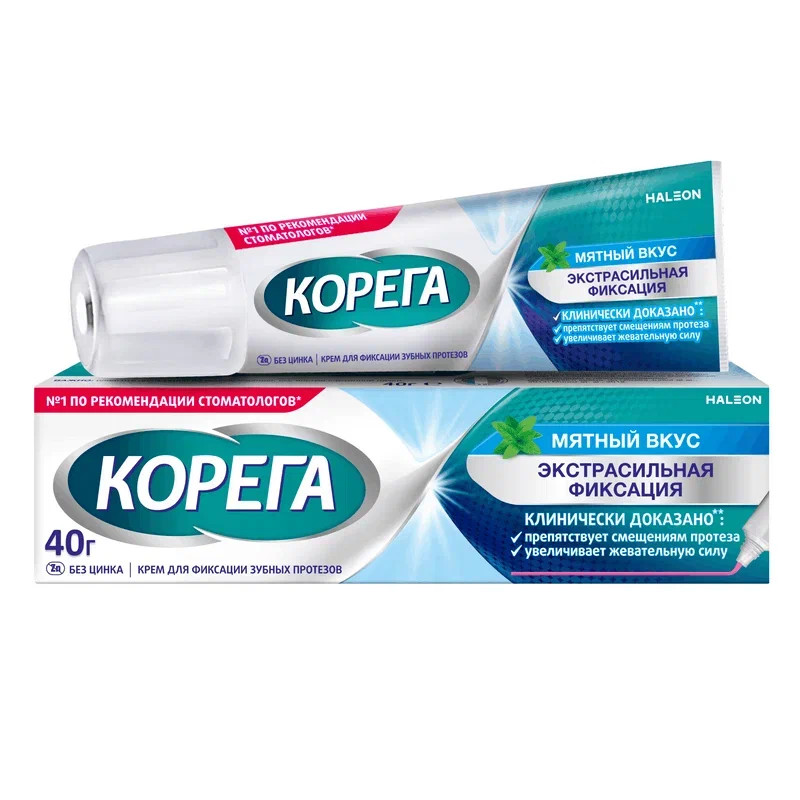 Корега Экстрасильная фиксация Крем для фиксации зубных протезов Мята 40 г