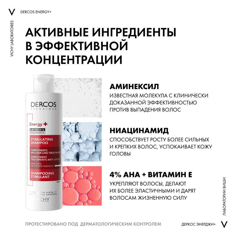Vichy Деркос Аминексил Энерджи+ Шампунь против выпадения волос 200 мл