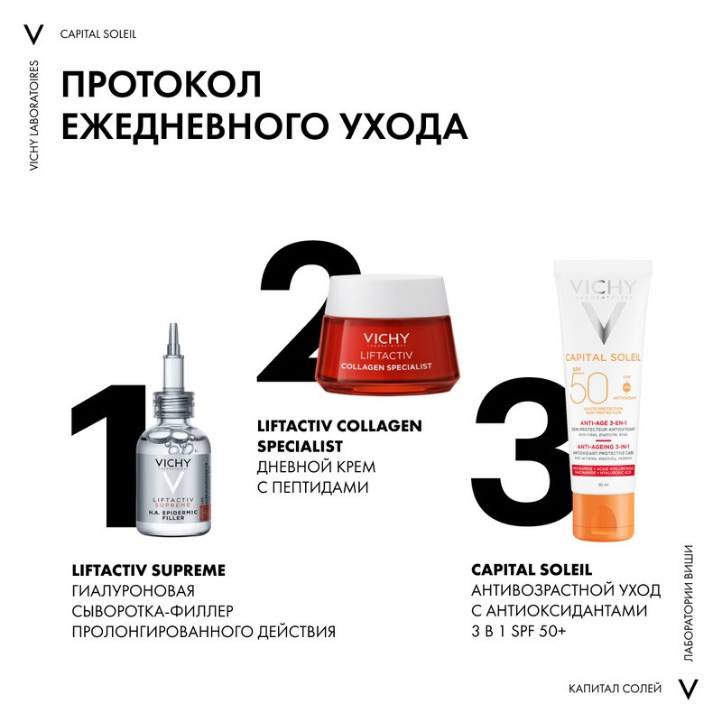 Vichy Capital Soleil Уход антивозрастной с антиоксидантами 3в1 SPF 50+ 50 мл