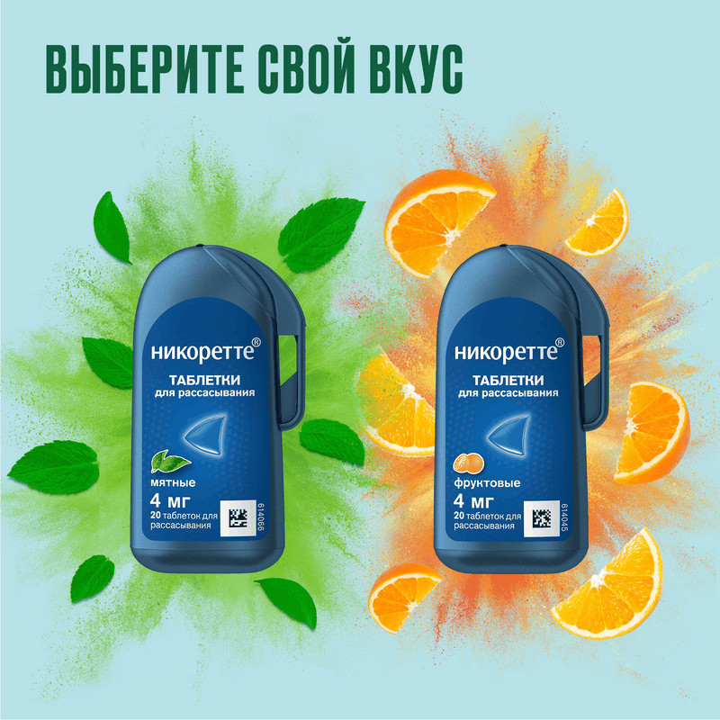 Никоретте 4 мг таблетки для рассасывания Фруктовые 20 шт