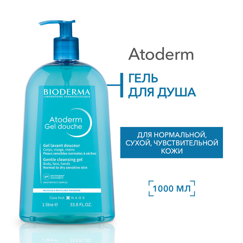 Bioderma Atoderm Гель для душа очищающий для сухой и нормальной кожи 1000 мл
