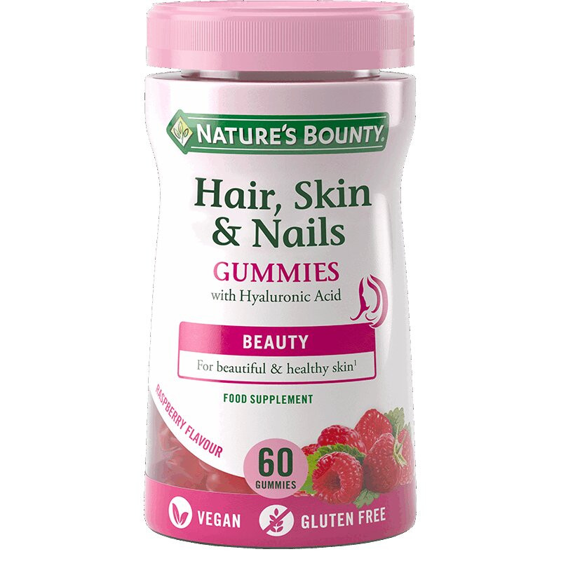 Nature's Bounty Волосы кожа ногти жевательные пастилки-гаммис без сахара Малина 60 шт