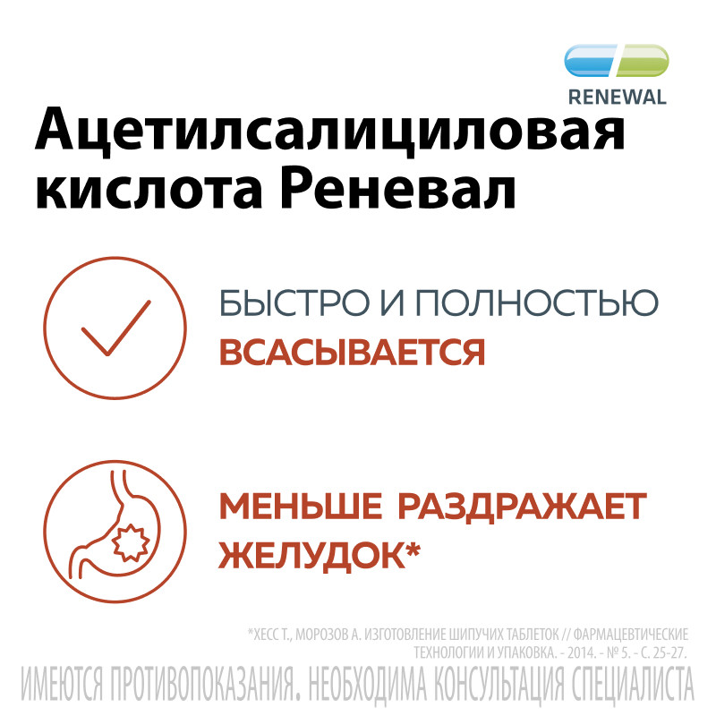 Ацетилсалициловая кислота Реневал 500 мг таблетки шипучие 20 шт