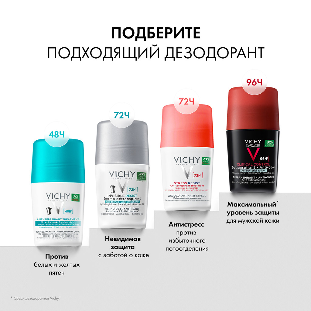 Vichy Homme Дезодорант-антиперспирант невидимая защита 72 ч 50 мл