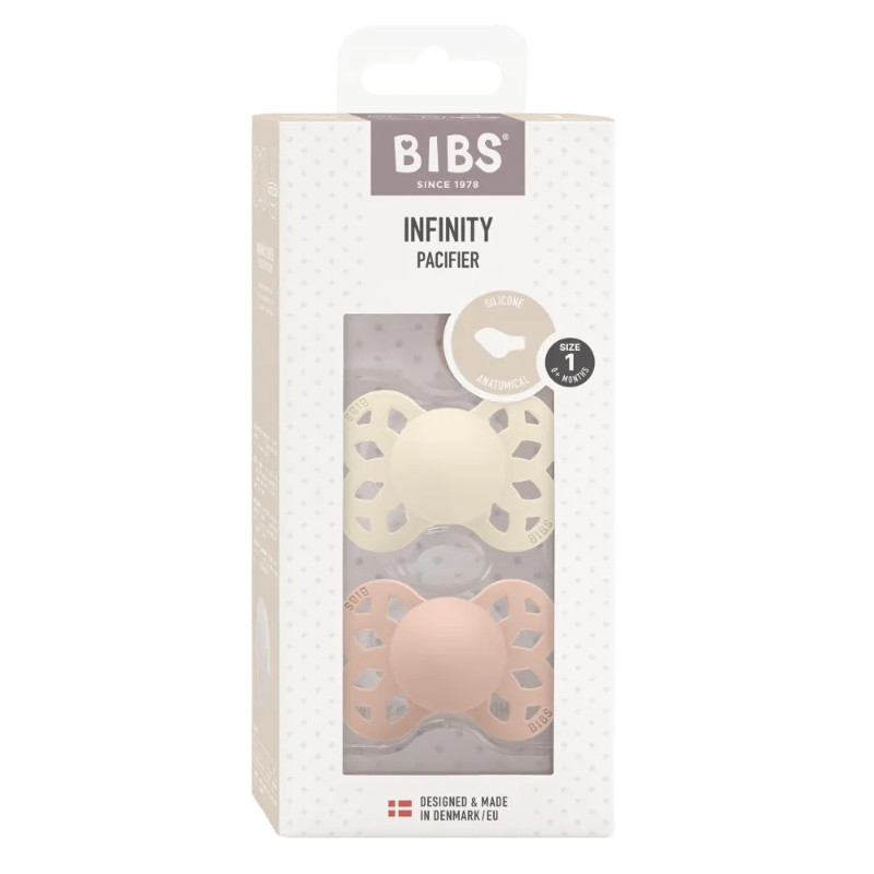 Bibs Infinity Пустышка анатомическая силиконовая с 0 месяцев Ivory-Blush 2 шт