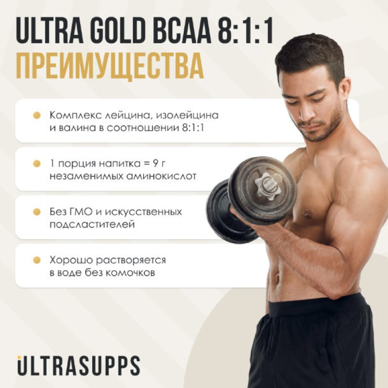 Ultrasupps BCAA 8:1:1 Комплекс аминокислот порошок Малина 300 г