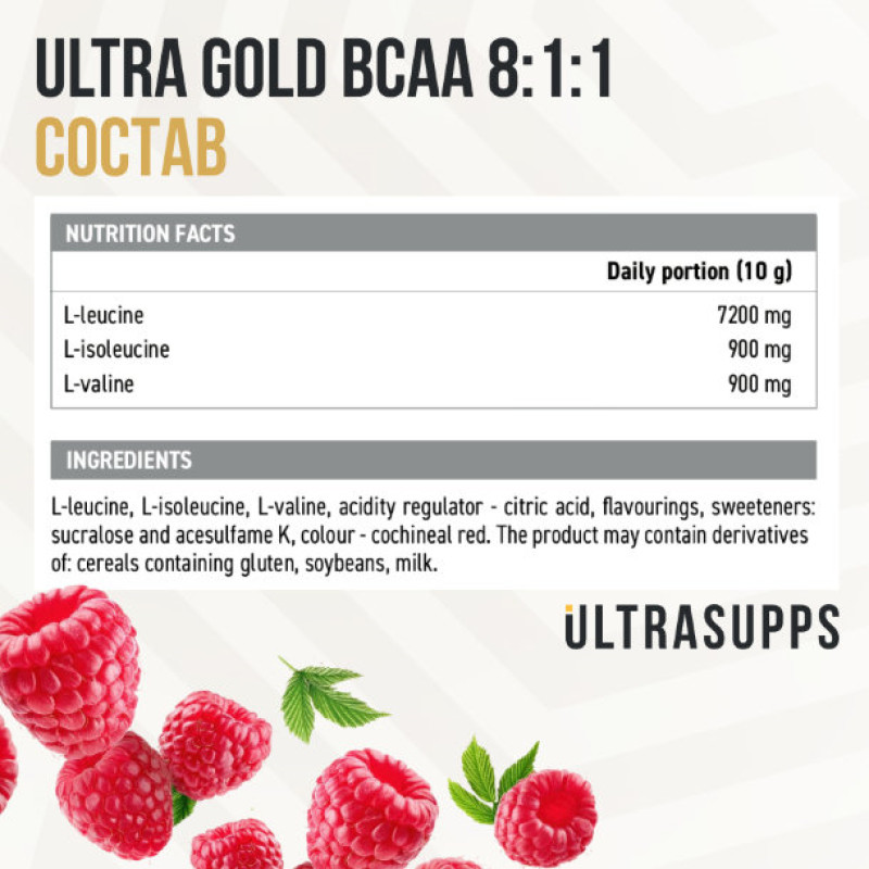 Ultrasupps BCAA 8:1:1 Комплекс аминокислот порошок Малина 300 г