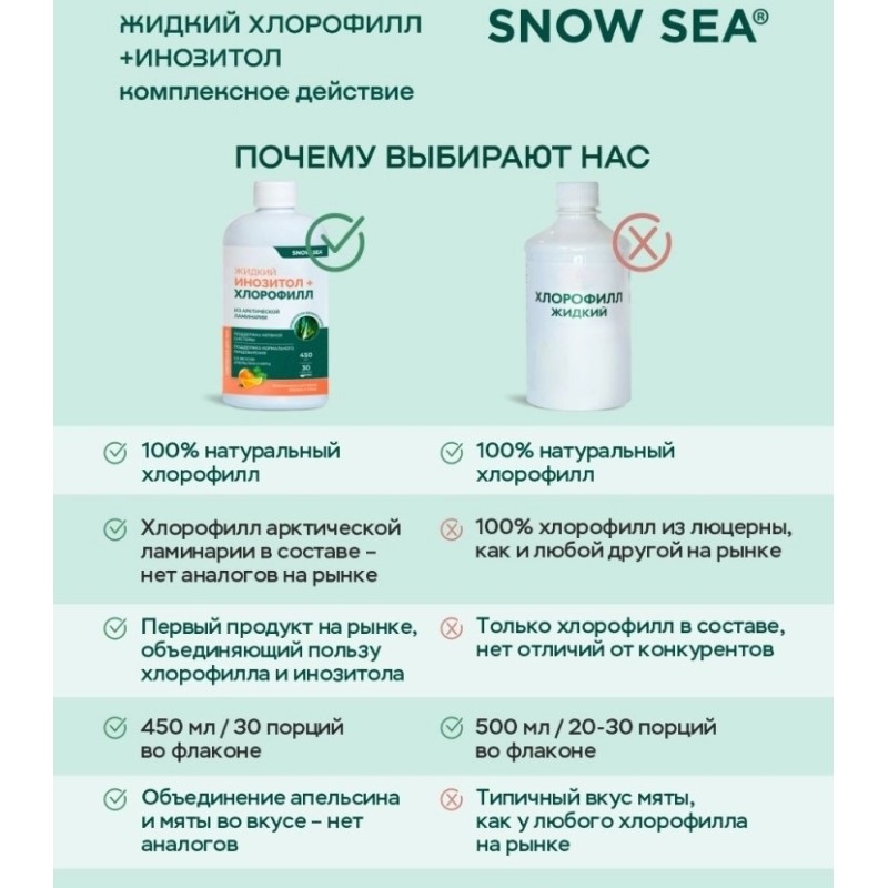 Сноу Си Инозитол+Хлорофилл жидкий флакон 450 мл Апельсин+Мята