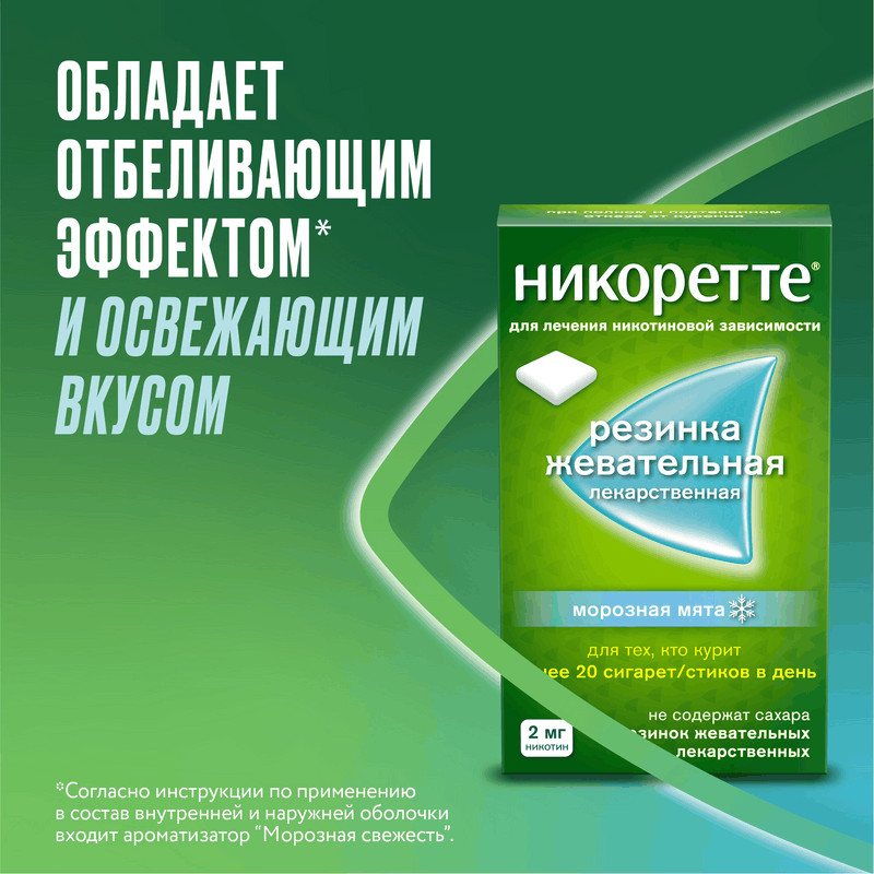 Никоретте 2 мг резинка жевательная лекарственная Морозная мята 30 шт
