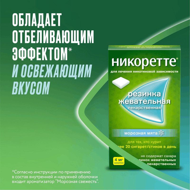 Никоретте 4 мг резинка жевательная лекарственная Морозная мята 30 шт