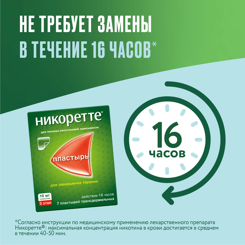 Никоретте 10 мг/16 ч пластырь трансдермальный 3 этап 7 шт